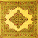 Square Machine Washable Medallion Yellow Traditional Rug, wshtr1546yw