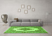 Machine Washable Medallion Green Traditional Area Rugs in a Living Room,, wshtr1546grn