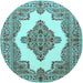 Round Medallion Light Blue Traditional Rug, tr1546lblu