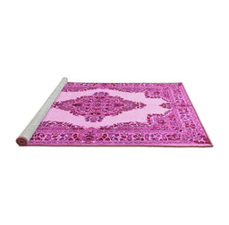 Sideview of Machine Washable Medallion Pink Traditional Rug, wshtr1546pnk