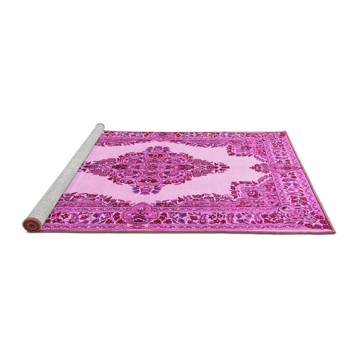 Sideview of Machine Washable Medallion Pink Traditional Rug, wshtr1546pnk