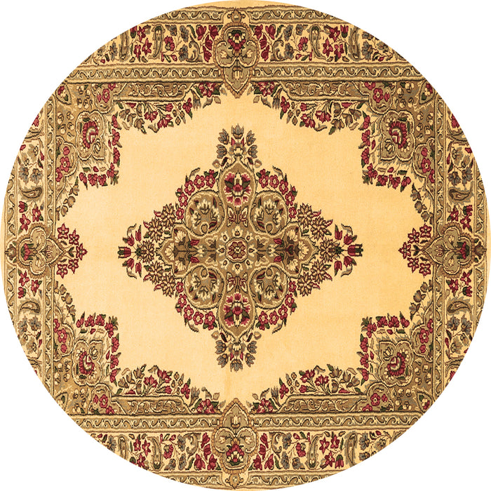Round Medallion Brown Traditional Rug, tr1546brn