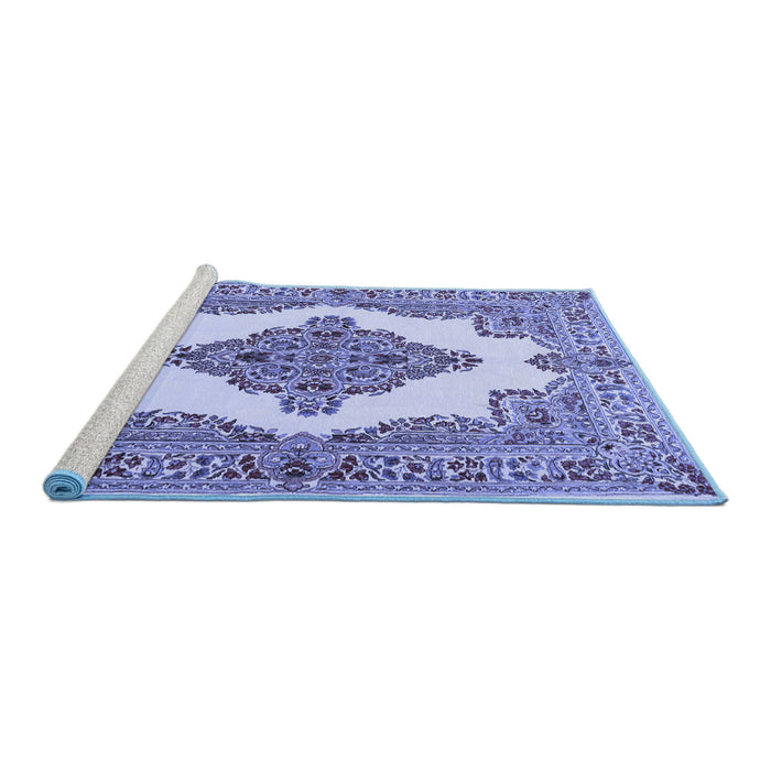 Sideview of Machine Washable Medallion Blue Traditional Rug, wshtr1546blu