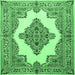 Square Machine Washable Medallion Emerald Green Traditional Area Rugs, wshtr1546emgrn