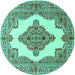 Round Medallion Turquoise Traditional Rug, tr1546turq