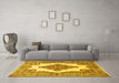 Machine Washable Medallion Yellow Traditional Rug in a Living Room, wshtr1546yw