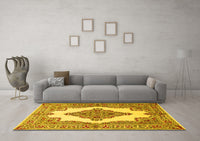 Machine Washable Medallion Yellow Traditional Rug, wshtr1546yw