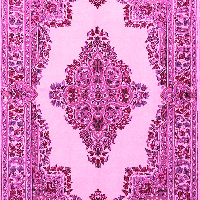 Machine Washable Medallion Pink Traditional Rug, wshtr1546pnk