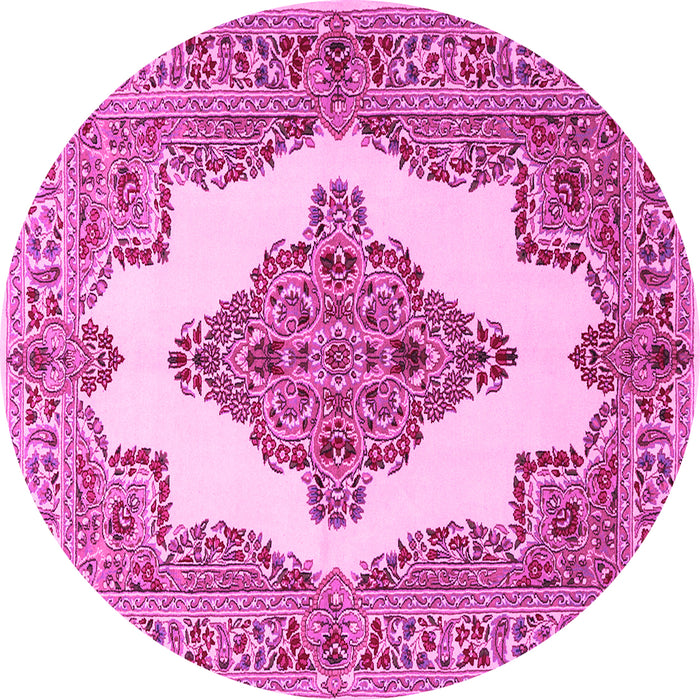 Round Medallion Pink Traditional Rug, tr1546pnk