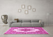 Machine Washable Medallion Pink Traditional Rug in a Living Room, wshtr1546pnk