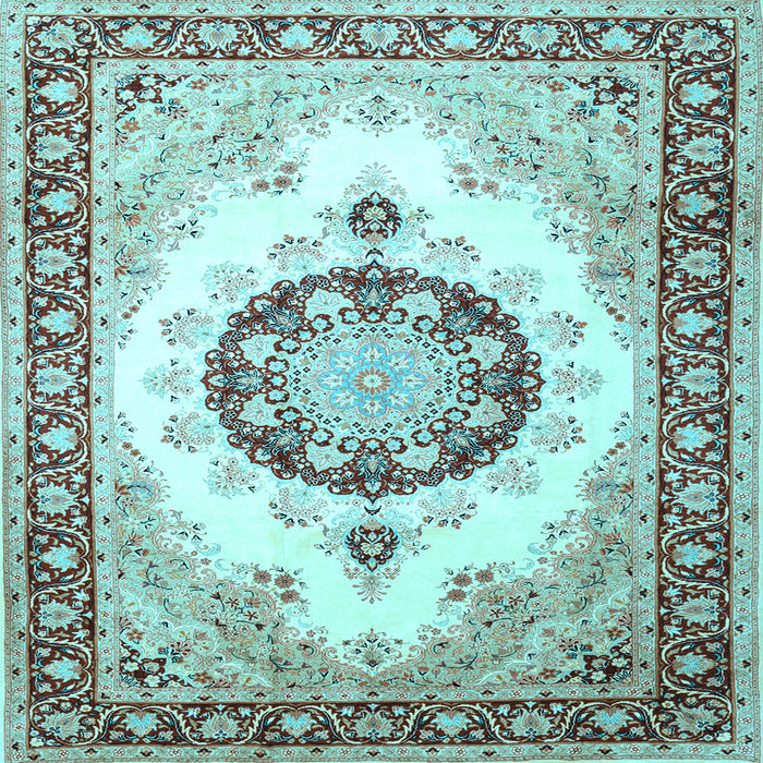Square Medallion Light Blue Traditional Rug, tr1547lblu