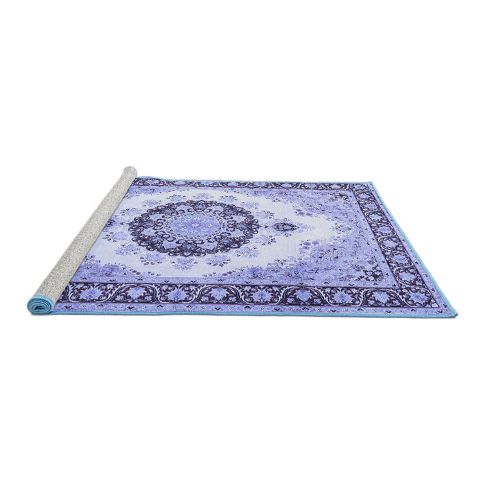 Sideview of Machine Washable Medallion Blue Traditional Rug, wshtr1547blu