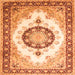 Round Machine Washable Medallion Orange Traditional Area Rugs, wshtr1547org