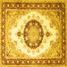 Square Machine Washable Medallion Yellow Traditional Rug, wshtr1547yw