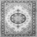 Round Machine Washable Medallion Gray Traditional Rug, wshtr1547gry