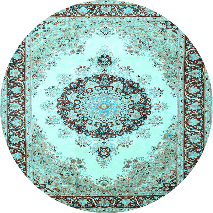 Round Medallion Light Blue Traditional Rug, tr1547lblu