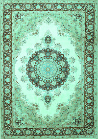 Medallion Turquoise Traditional Rug, tr1547turq