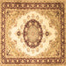 Square Machine Washable Medallion Brown Traditional Rug, wshtr1547brn