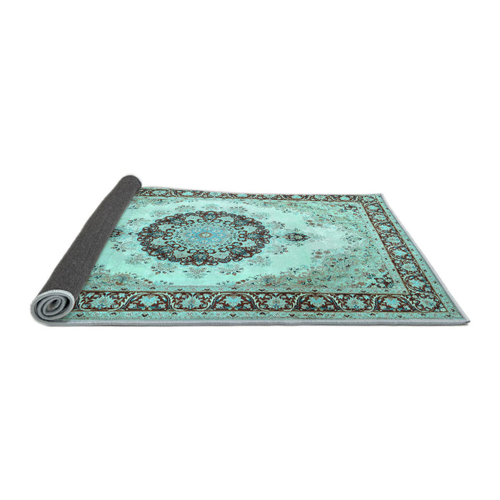 Sideview of Medallion Light Blue Traditional Rug, tr1547lblu