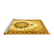 Sideview of Machine Washable Medallion Yellow Traditional Rug, wshtr1547yw