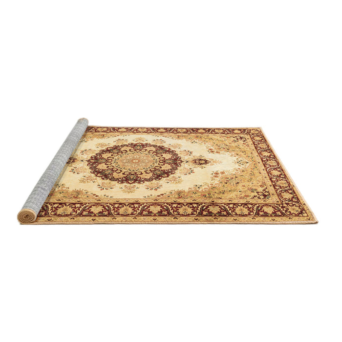Sideview of Machine Washable Medallion Brown Traditional Rug, wshtr1547brn