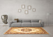 Machine Washable Medallion Brown Traditional Rug in a Living Room,, wshtr1547brn