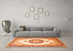 Machine Washable Medallion Orange Traditional Area Rugs in a Living Room, wshtr1547org