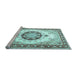 Sideview of Machine Washable Medallion Light Blue Traditional Rug, wshtr1547lblu