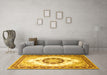 Machine Washable Medallion Yellow Traditional Rug in a Living Room, wshtr1547yw