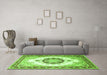 Machine Washable Medallion Green Traditional Area Rugs in a Living Room,, wshtr1547grn