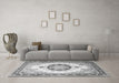 Machine Washable Medallion Gray Traditional Rug in a Living Room,, wshtr1547gry