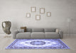 Machine Washable Medallion Blue Traditional Rug in a Living Room, wshtr1547blu