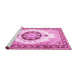 Sideview of Machine Washable Medallion Pink Traditional Rug, wshtr1547pnk