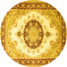 Round Machine Washable Medallion Yellow Traditional Rug, wshtr1547yw