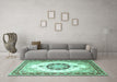 Machine Washable Medallion Turquoise Traditional Area Rugs in a Living Room,, wshtr1547turq