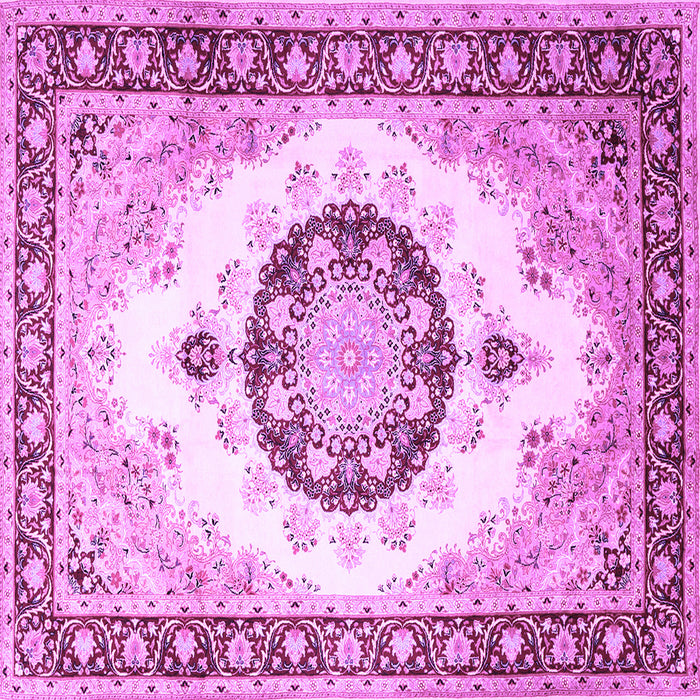 Square Machine Washable Medallion Purple Traditional Area Rugs, wshtr1547pur