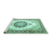 Sideview of Machine Washable Medallion Turquoise Traditional Area Rugs, wshtr1547turq