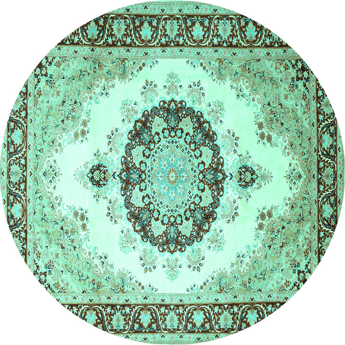 Round Medallion Turquoise Traditional Rug, tr1547turq