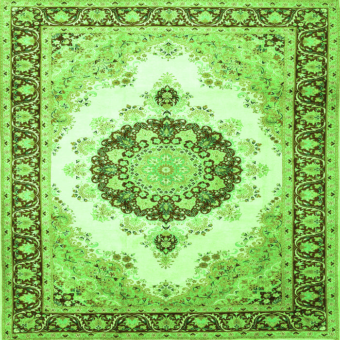 Round Machine Washable Medallion Green Traditional Area Rugs, wshtr1547grn