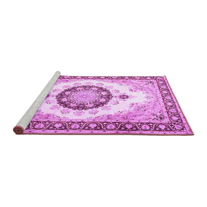 Sideview of Machine Washable Medallion Purple Traditional Area Rugs, wshtr1547pur