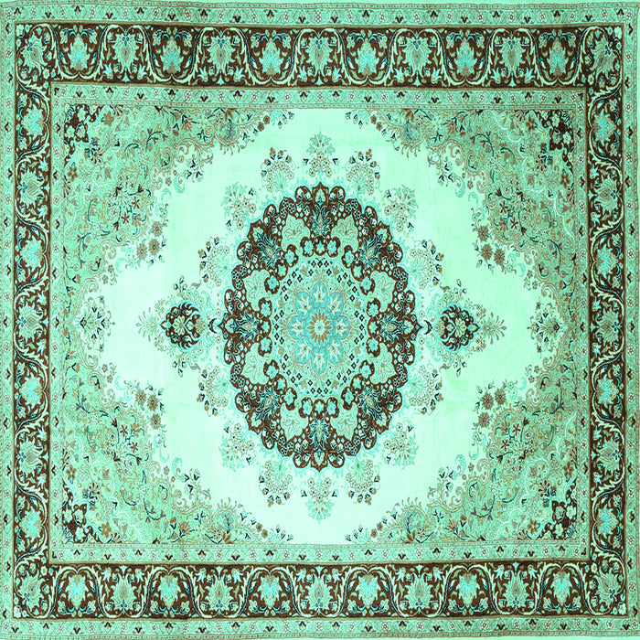 Square Machine Washable Medallion Turquoise Traditional Area Rugs, wshtr1547turq