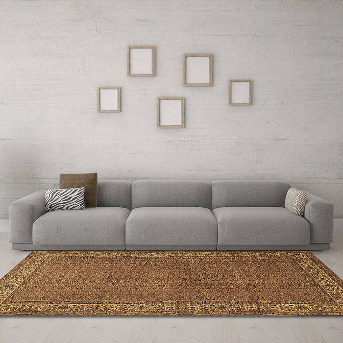 Machine Washable Persian Brown Traditional Rug in a Living Room,, wshtr1548brn