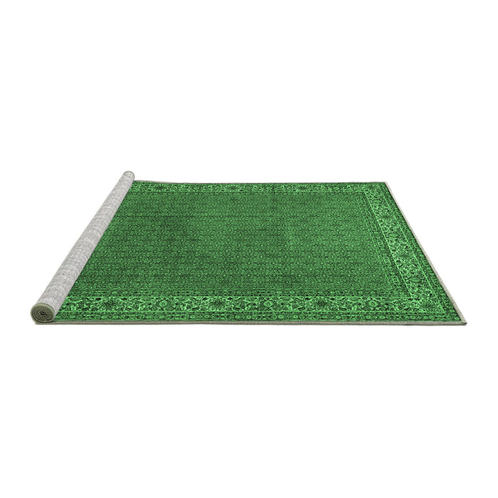Sideview of Machine Washable Persian Emerald Green Traditional Area Rugs, wshtr1548emgrn