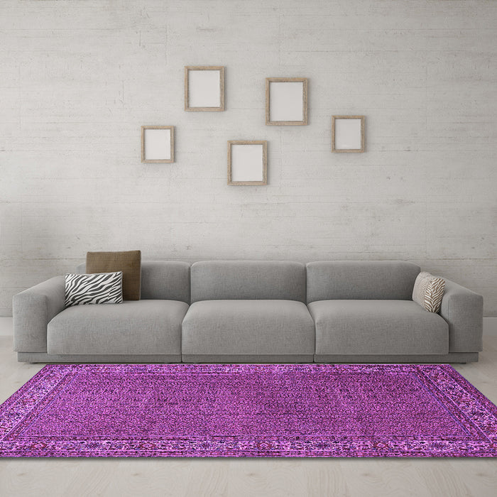 Machine Washable Persian Purple Traditional Area Rugs in a Living Room, wshtr1548pur