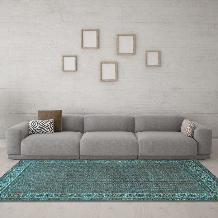 Machine Washable Persian Light Blue Traditional Rug in a Living Room, wshtr1548lblu