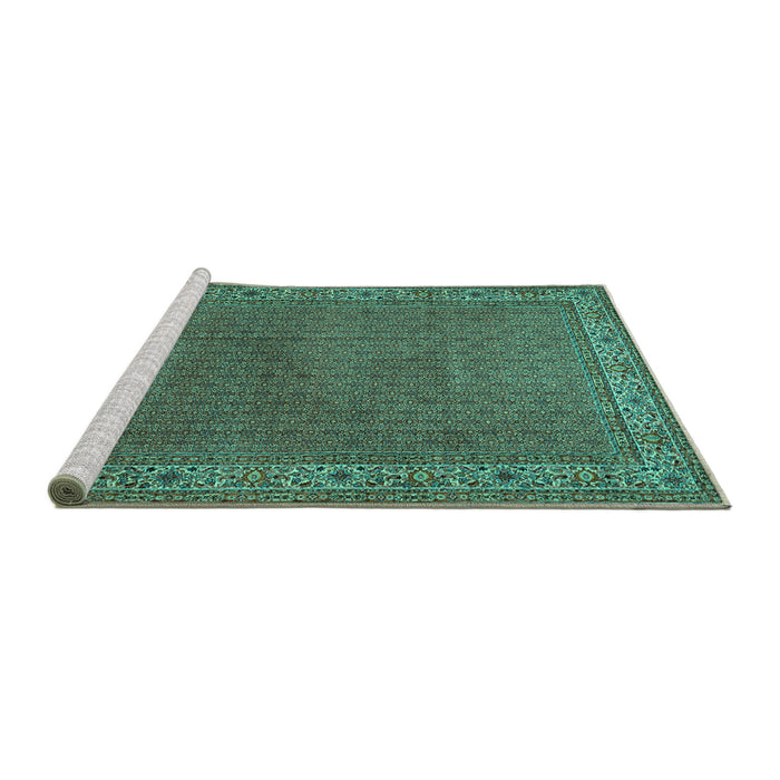 Sideview of Machine Washable Persian Turquoise Traditional Area Rugs, wshtr1548turq