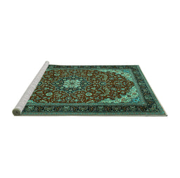 Sideview of Machine Washable Medallion Turquoise Traditional Area Rugs, wshtr1549turq