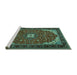 Sideview of Machine Washable Medallion Turquoise Traditional Area Rugs, wshtr1549turq