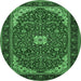 Round Machine Washable Medallion Emerald Green Traditional Area Rugs, wshtr1549emgrn