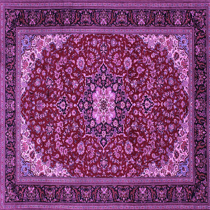 Square Machine Washable Medallion Purple Traditional Area Rugs, wshtr1549pur